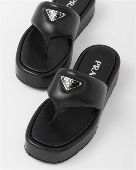 prada tong|Prada Soft Padded Nappa Leather Thong Wedge Sandals.